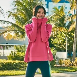 Addison Bay Polished Double Knit Zip Everyday Pullover in Neon Pink size Small